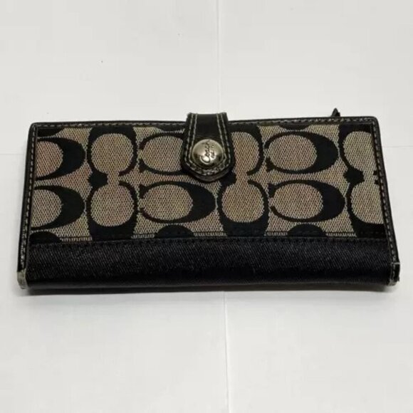 Coach Vintage Signature Snap Front Wallet Black Gray Canvas Leather Cardholder - Picture 15 of 15